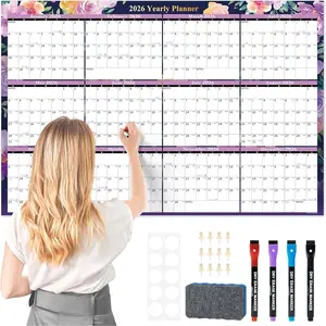 Wall Calendar 2026-2027 Large Dry Erase Calendar 32'' x 48'', Yearly Laminated Monthly Family Calendars for Office, Use Jan 2026 - Dec 2027 (Floral)