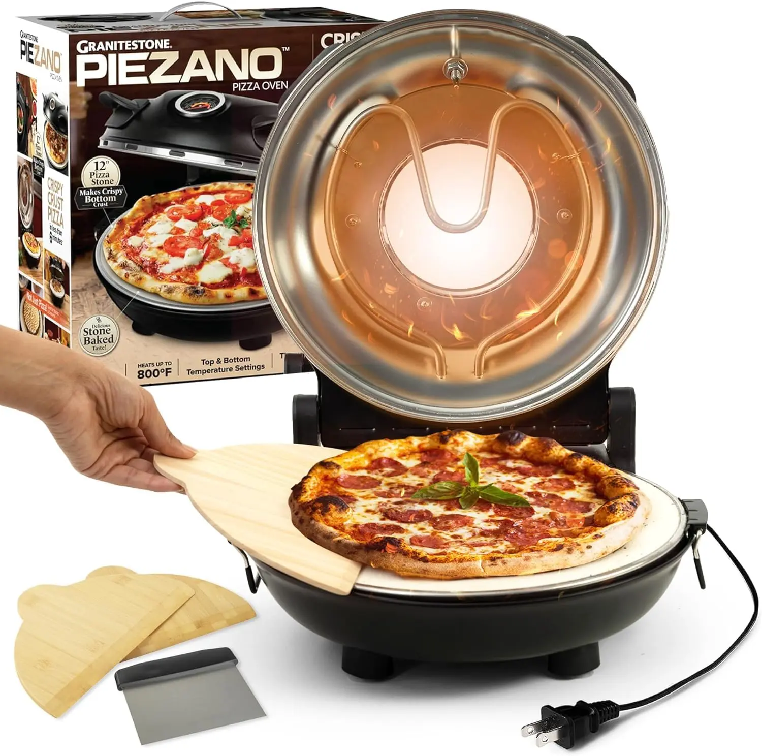 Pizza Oven by Granitestone – Electric Pizza Oven Indoor Portable, 12 Inch Indoor Pizza Oven Countertop, Stone Baked Pizza Maker Heats up to 800˚F for Brick Oven Taste at Home As Seen on TV