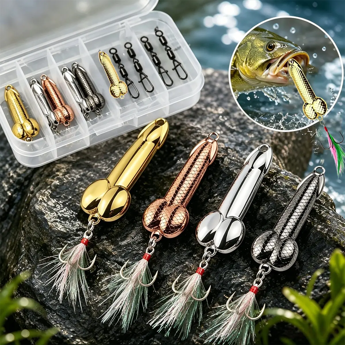 4PCS Funny Shaped Metal Hook Spoon Lures Kit - Glossy Reflective Casting Artificial Fish Attractant Baits with Feather Triple Hooks Tackle for Fresh/Salt Water, Artificial Fishing Lures