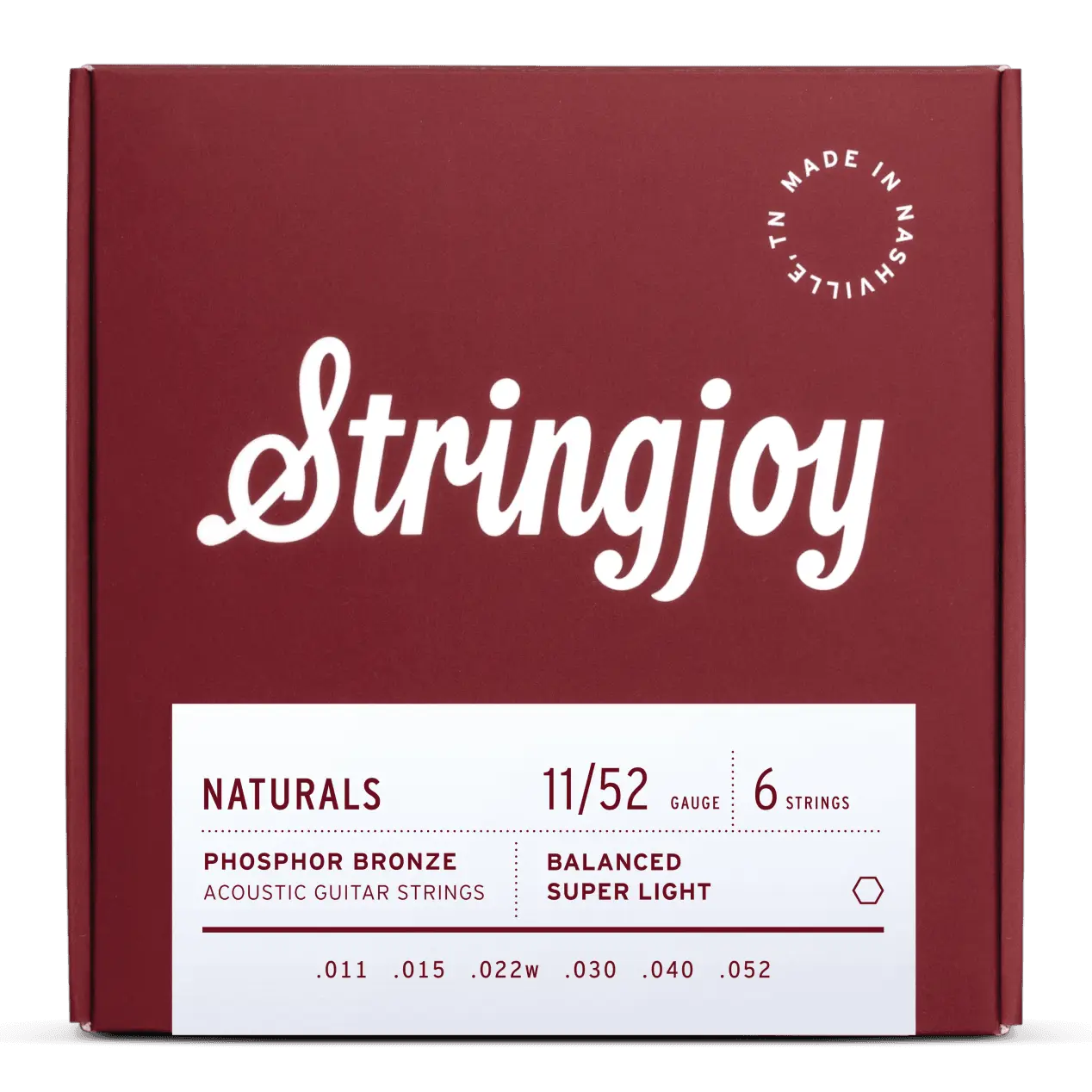 Stringjoy Acoustic Guitar Strings, ..011 -.015 -.022W -.030 -.040 -.052 Super Light Gauge, Phosphor Bronze Naturals, High-Quality Materials, Durable, Bright & Lively Sound, Full-Bodied Tone
