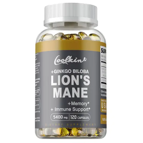Coolkin - Organic Lion's Mane Mushroom, Ginkgo Biloba Supplement - Premium Ingredients, Gluten Free - 60/120 Vegetarian Capsules