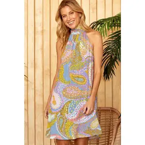 Emily Wonder Paisley Flowers Hi Neck Dress - Multi