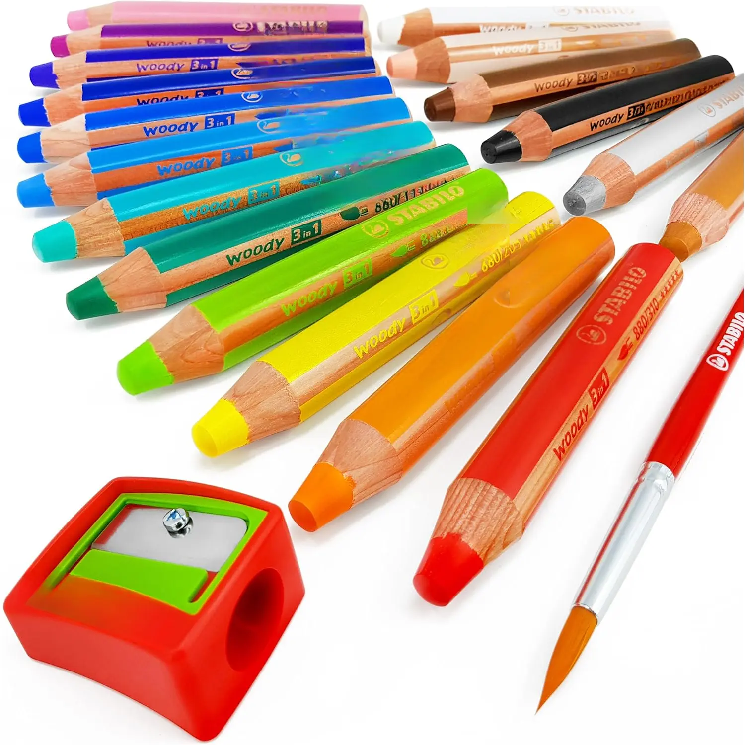 - Woody 3 in 1 Multi-Media Watercolour Pencils -  Easy-Grip - Pack of 18 with Sharpener and Brush