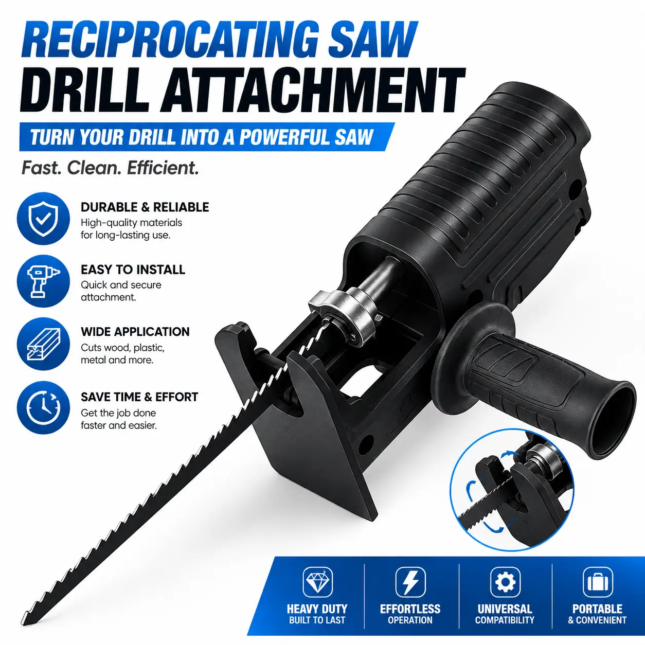 GJANSH Drill Reciprocating Adapter, DIY Tool for Home Renovation, Wood & PVC Cutting Helper