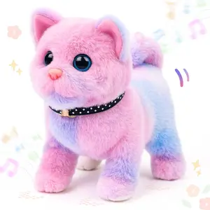 Easfan Walking Kitty Stuffed Animal Interactive Rainbow Cat Meowing Tail Wagging Head Nodding Educational Plush Toy Easter Christmas Birthday Gifts for Toddlers Kids Girls, 7"