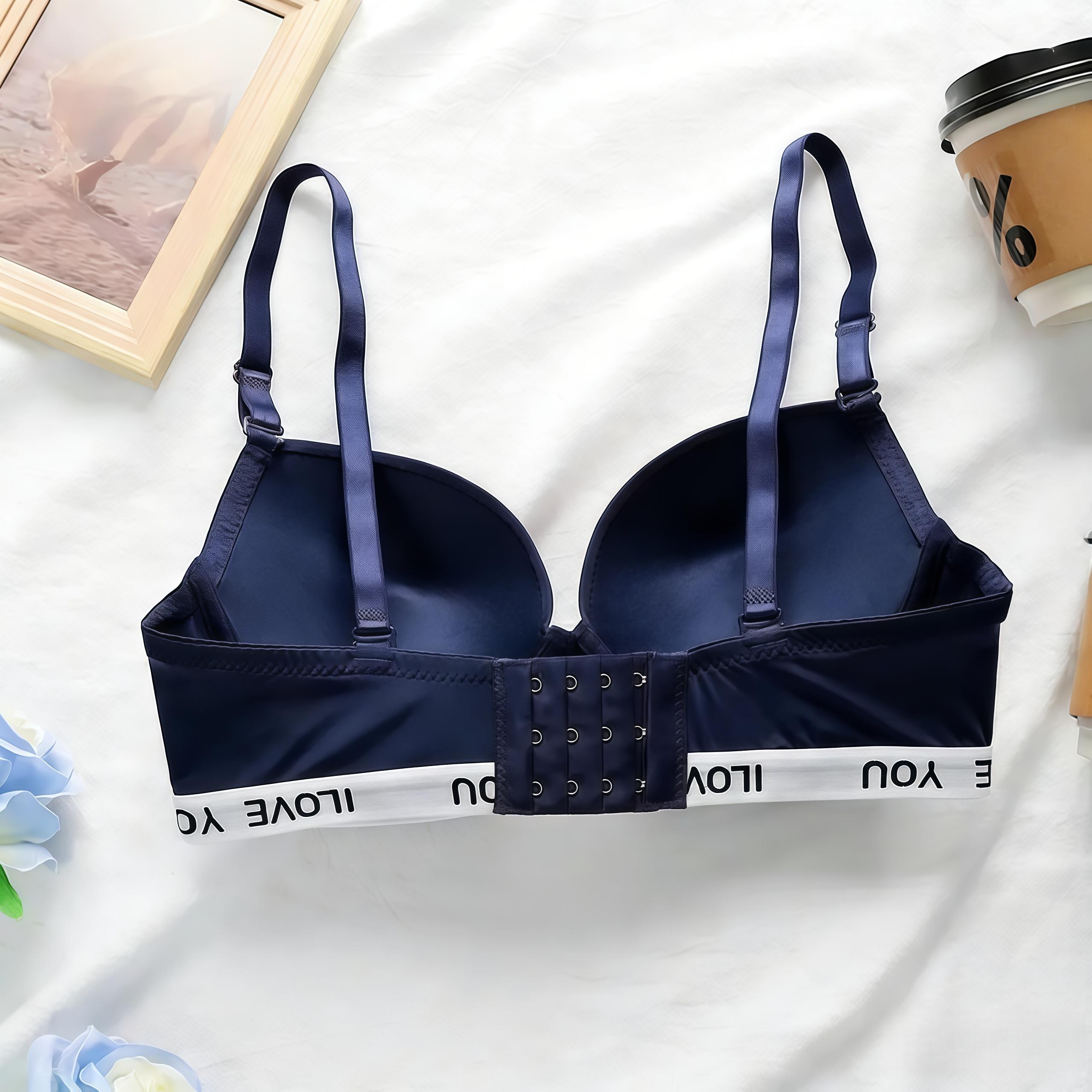 Women's Burgundy Letter Print Underwire Padded Push Up Bra Full Coverage T-Shirt Bras with Adjustable Straps Soft Daily Wear 3 sold