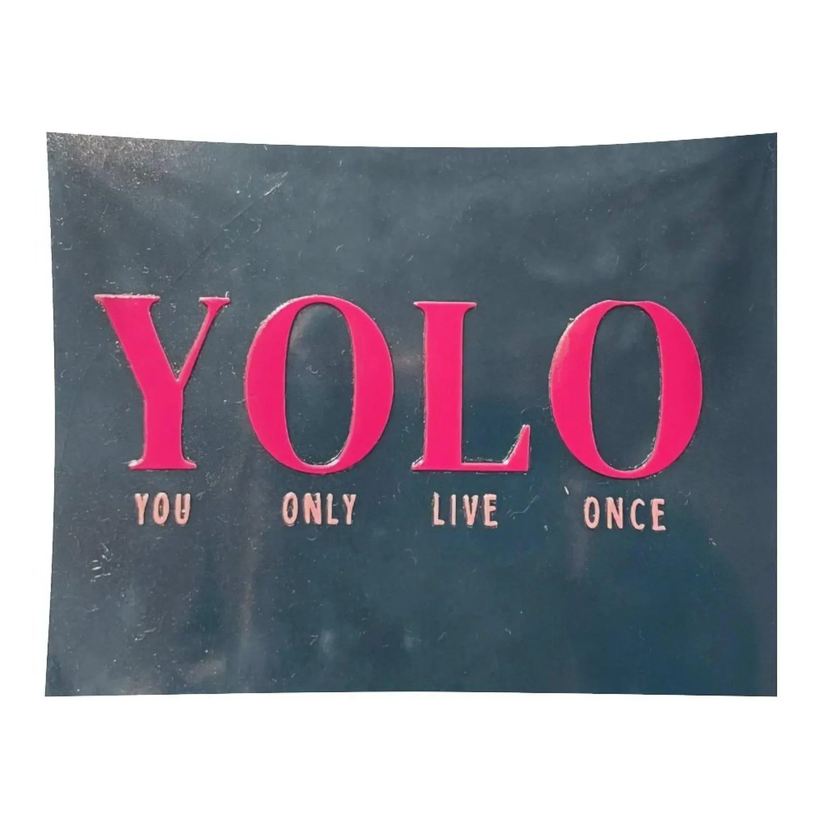 Dark Gray Matte Background Bright Hot Pink Embossed YOLO Text Aesthetic Minimal Motivational Wall Tapestry For Teen Girls Bedroom Dorm Decor