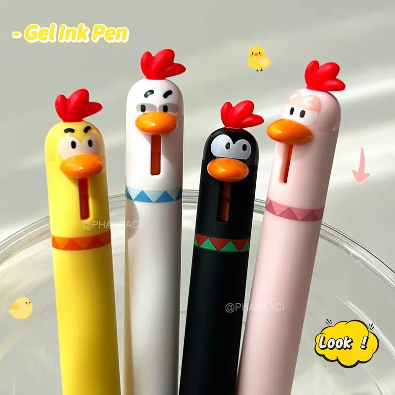 4PCS Chick Style Gel Pens Set 0.5mm Quick Dry Black Pen Creative Press Mouth Writing Pen Funny Teacher Pens Small Gift Writing Stationery Office Supplies