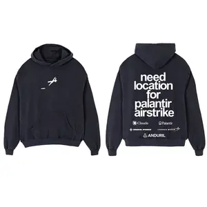 Palantir Airstrike Claude Tech Satire Graphic Hooded Sweatshirt Classic Unisex Hoodie Premium Polyester Knit Regular Fit Streetwear for Fashion Lovers