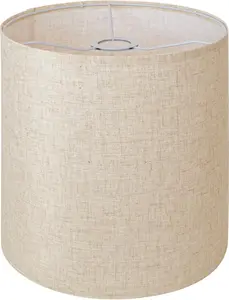 Beige Linen Tall Drum Lampshade, 11" Top x 11" Bottom x 12" High Lamp Shade, Lamp Shade Replacement for Table and Floor Lamps, Pendant Light,Handcrafted Lampshade,Easy Assembly
