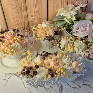 Romantic Times Flower's Bouquet - All Natural Soy Wax Candles Infused with Natural Essential Oils for Aromatherapy, decor, Freshener,  Ornaments Decoration Ceramic Decorative Fruit Plants