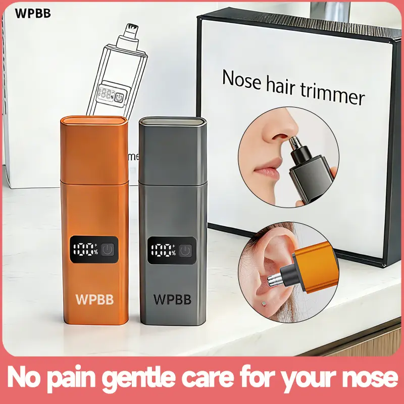 WPBB Nose & Ear Hair Trimmer for Men & Women,360° rotating head, dual-edge blades, washable head, painless facial hair trimmer, low noise, travel-friendly design, easy to clean