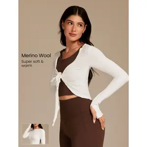 GLOWMODE FeatherFit™ Glide Lite Soft Stretchy Sweat-Wicking Rerversible Front Tie-Waist Thumbholes Waist-Length Long Sleeve Wrap Top Autumn Winter Yoga Pilates Studio Daily Casual Wear