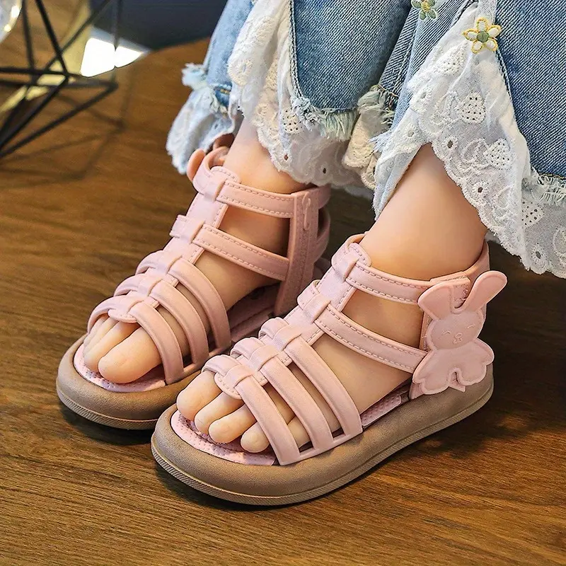 [Breathable Sandals] Breathable Striped Honey Girl Roman Sandals |     Spring/Summer 2025 New Korean Style, Princess High-Top, Low-Top, Round Toe, with Fastener Closure, for Youngsters and Little Girls, Party and Beach Wear