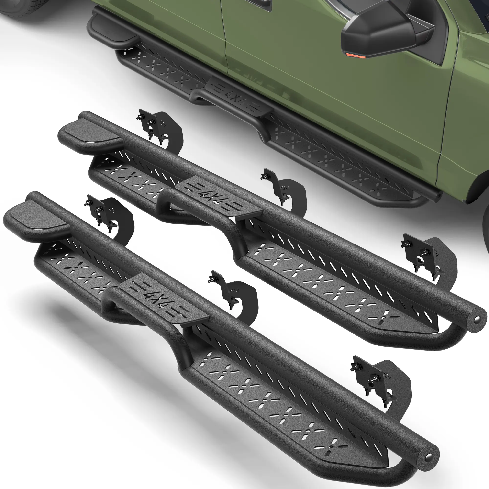 FVLEY Heavy-Duty Carbon Steel Running Boards - 2PCS 2-Raised Step Nerf Bars, Truck Accessories with Factory Body Structure, Enhanced Grip & Long-Lasting Support for 2009-2014 Ford F150 SUPER CREW