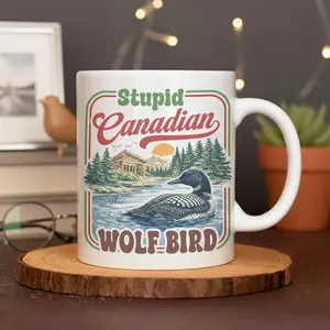 Personalized Stupid Canadian Wolf Bird Coffee Mug, Funny Loon Bird Retro Enamel Cup, Heated Rivalry Inspired Gift, Team Hollanov Ceramic Mug