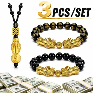 3PCS Wealth Attraction Pixiu Set – Feng Shui Bracelet & Lucky Protection Necklace