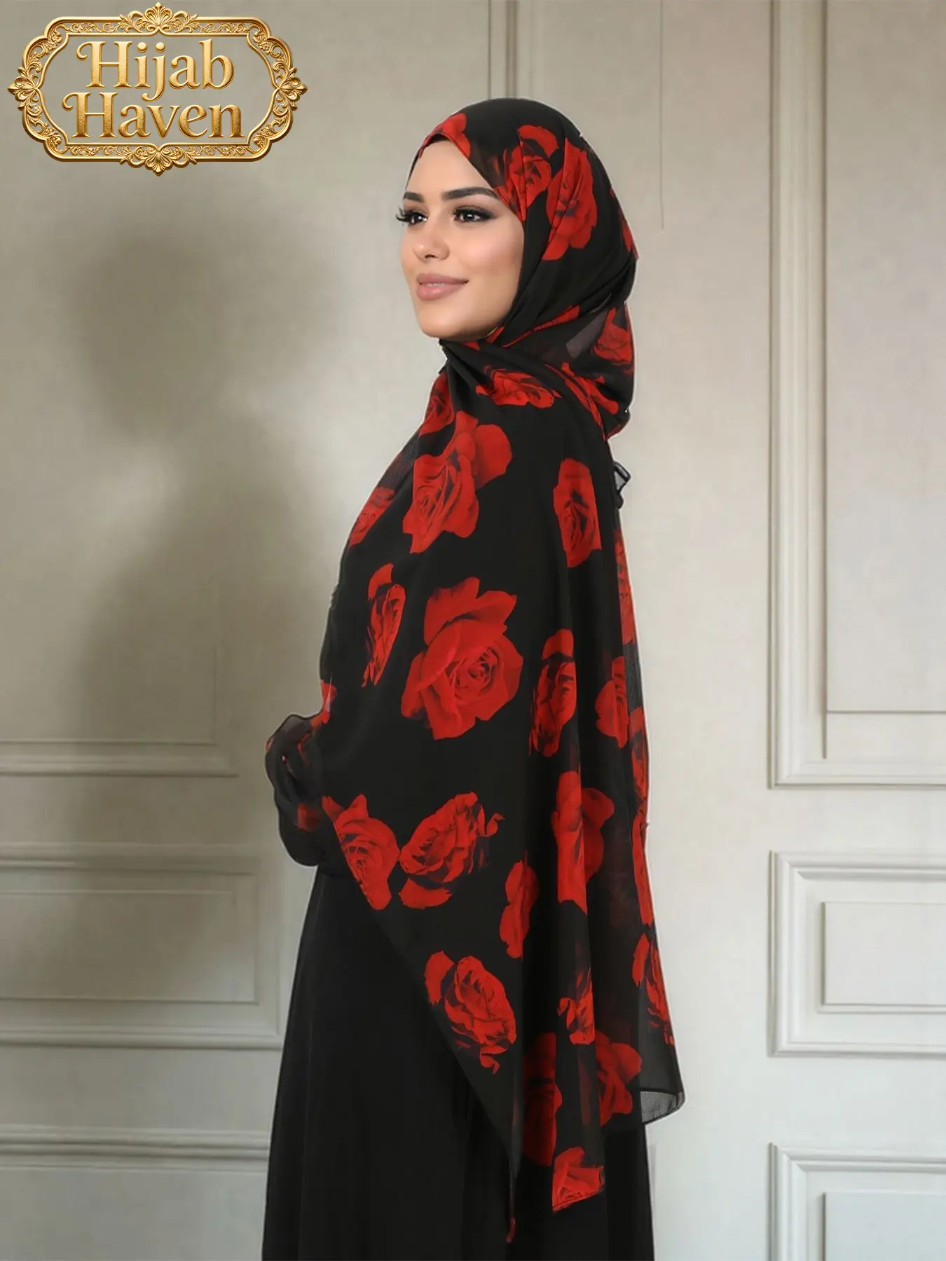 Women's Gradient Rose Print Elegant Long Scarf, Head Scarf, Prayer Scarf, Comfortable Breathable Lightweight Islamic Hijab, Perfect for Praying Outdoors, Hand Washable, Muslim Fashion Accessory
