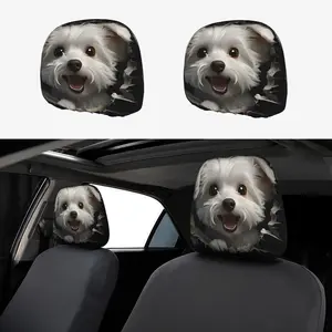 2-Piece Car Headrest Covers, Cute Dog Design Soft Polyester Fiber, Universal Fit for All Cars, Protects and Enhances Interior Quality, Car Interior Decor