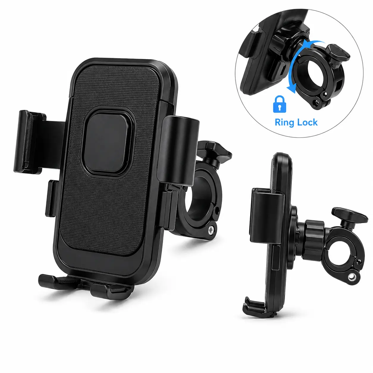 Adjustable Phone Holder for E-Bike, Mobility Scooter & Foldable Scooter 360° Rotating Handlebar Phone Mount with Secure Clamp