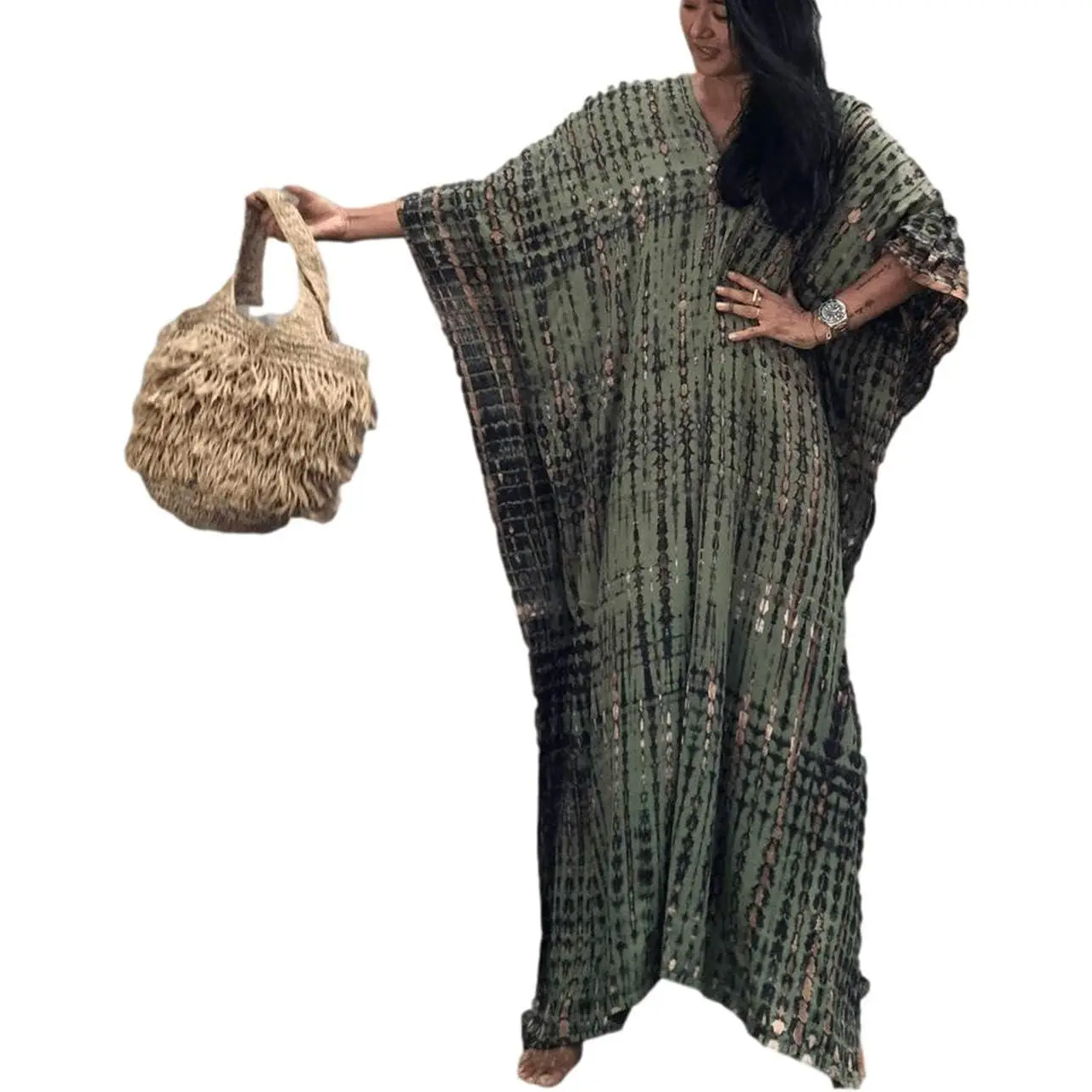 Kaftan Kaftans Caftan Dresses for Women Women's Plus Size Caftans Stripe Print tie dye Vneck Kaftan Dresses