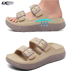 Lxso Women's Recovery Platform Sandals, Arch Support for Flat Feet & Plantar Fasciitis, Thick Orthotic Cushion for Foot Pain Relief, Adjustable Straps, Comfort Sport Slides, Reduces Stress on Feet, Joints & Back Post-Exercise, Open Toe House Slippers