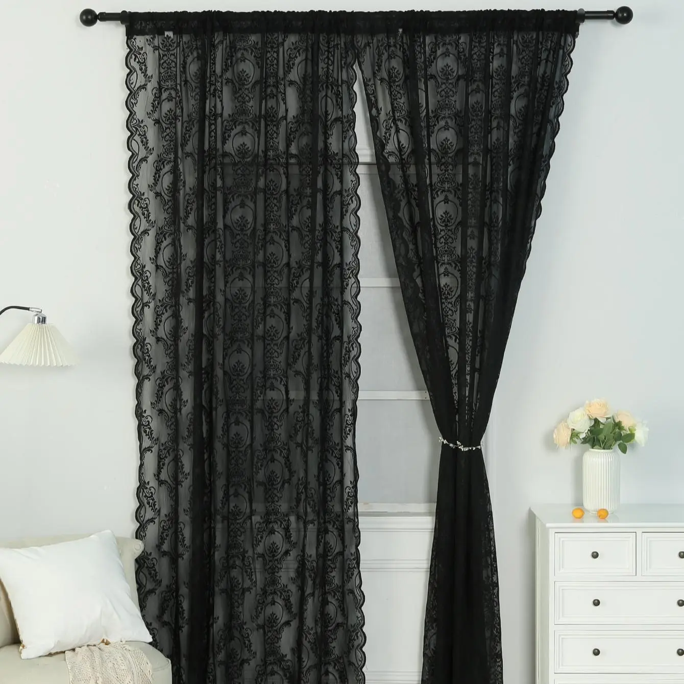 Solid Color Lace Curtain, Modern Simple Door Curtain, Window Curtain, Home Textile, Decorative Window Treatment, Home Decor for Living Room Bedroom, Room Decor, Home Decor, Curtains And Nettings, Home Decoration Curtain