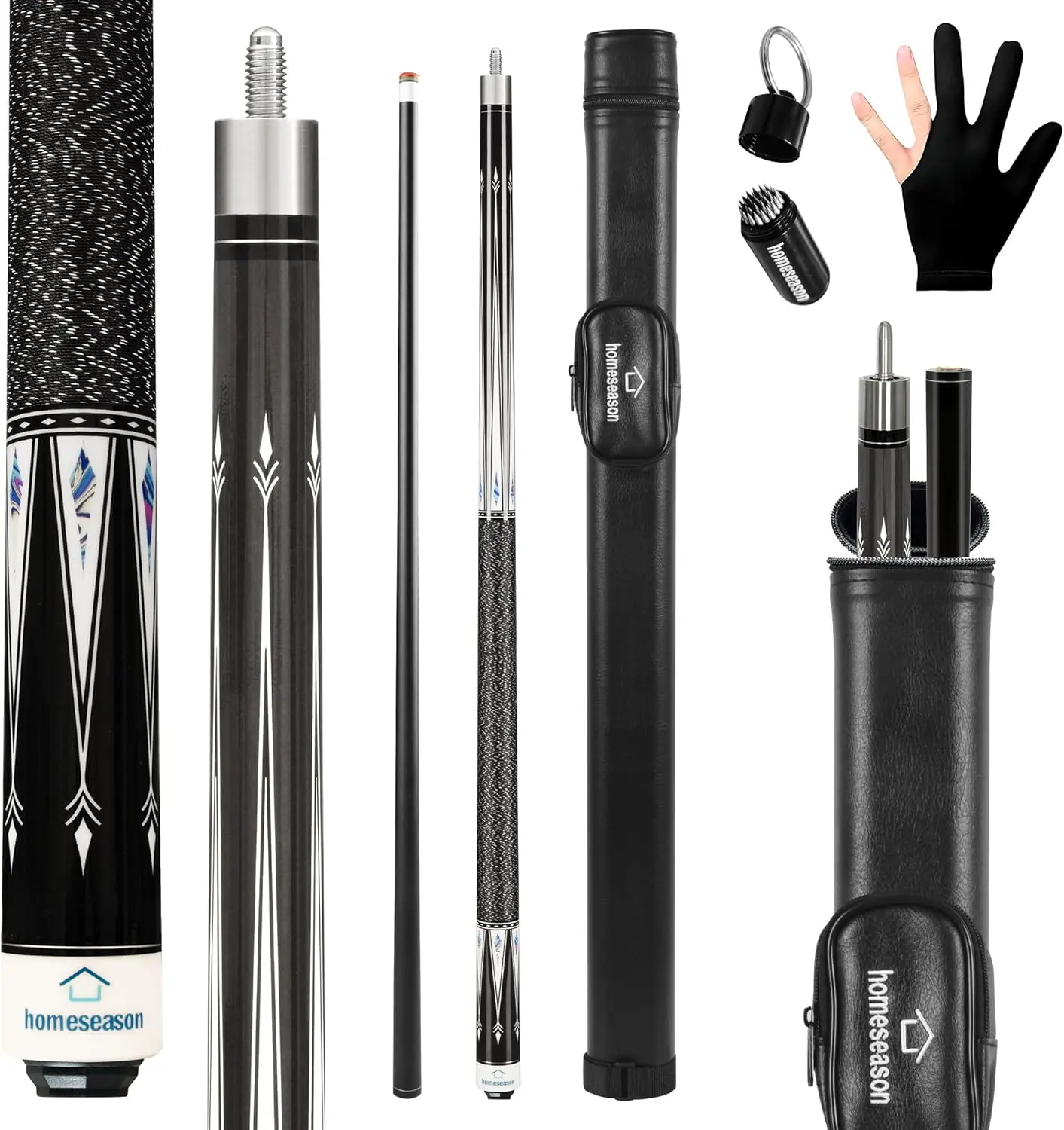 Pool Cue Stick 58" Billiard Cue Sticks Nylon Thread Grip Professional Low Deflection Pool Sticks