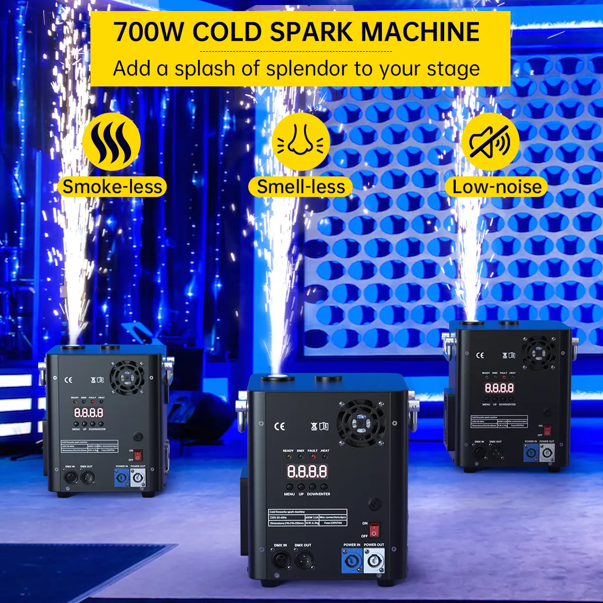 700W Cold Spark Machine with DMX&Remote Control Eco-Friendly for Nightclubs DJ Stage Shows Wedding Birthday Party Holiday Events - Safe Fireworks, No Flame, No Smoke, Cool Sparks