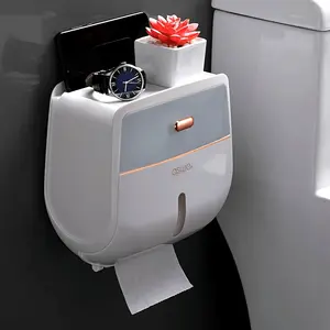 1 toilet paper holder, double-layer large-capacity toilet paper storage box, wall-mounted bathroom tissue box, waterproof toilet carton, bathroom accessories, Bathroom Decor Supplies