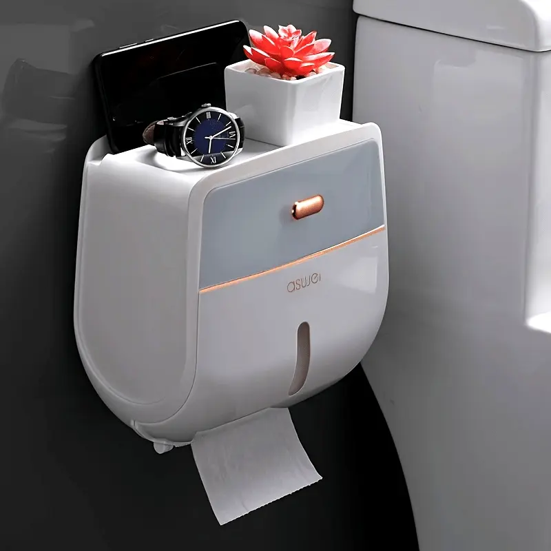 1 toilet paper holder, double-layer large-capacity toilet paper storage box, wall-mounted bathroom tissue box, waterproof toilet carton, bathroom accessories, bathroom gadgets, Bathroom Decor Supplies