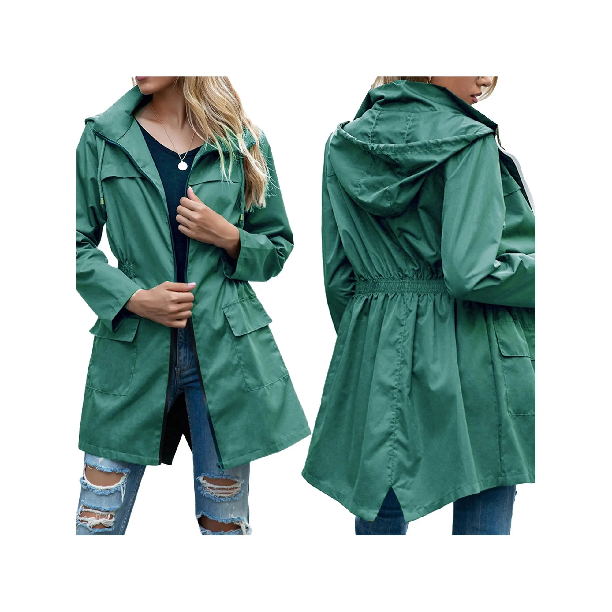 Women's Lightweight Hooded Windbreaker Jacket, Waterproof and Windproof Long Sleeve Outerwear Solid Woven Tops for Travel & Outdoors