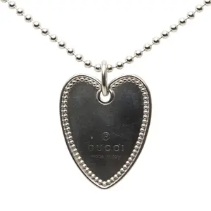 Pre-owned GUCCI Sterling Silver 925 (Ag925) Small Leather Goods Heart SV925 Silver Necklace