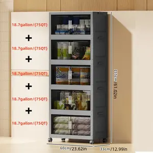 5 Layer New(94gallon)Gray 23.62in Foldable Storage Box With Multi-tier & Doors, Stackable Shoes Storage Containers For Sundries, Books, Clothes, Household Storage Organizer For Closet, Wardrobe, Bedroom, Bathroom, Office, Kitchen