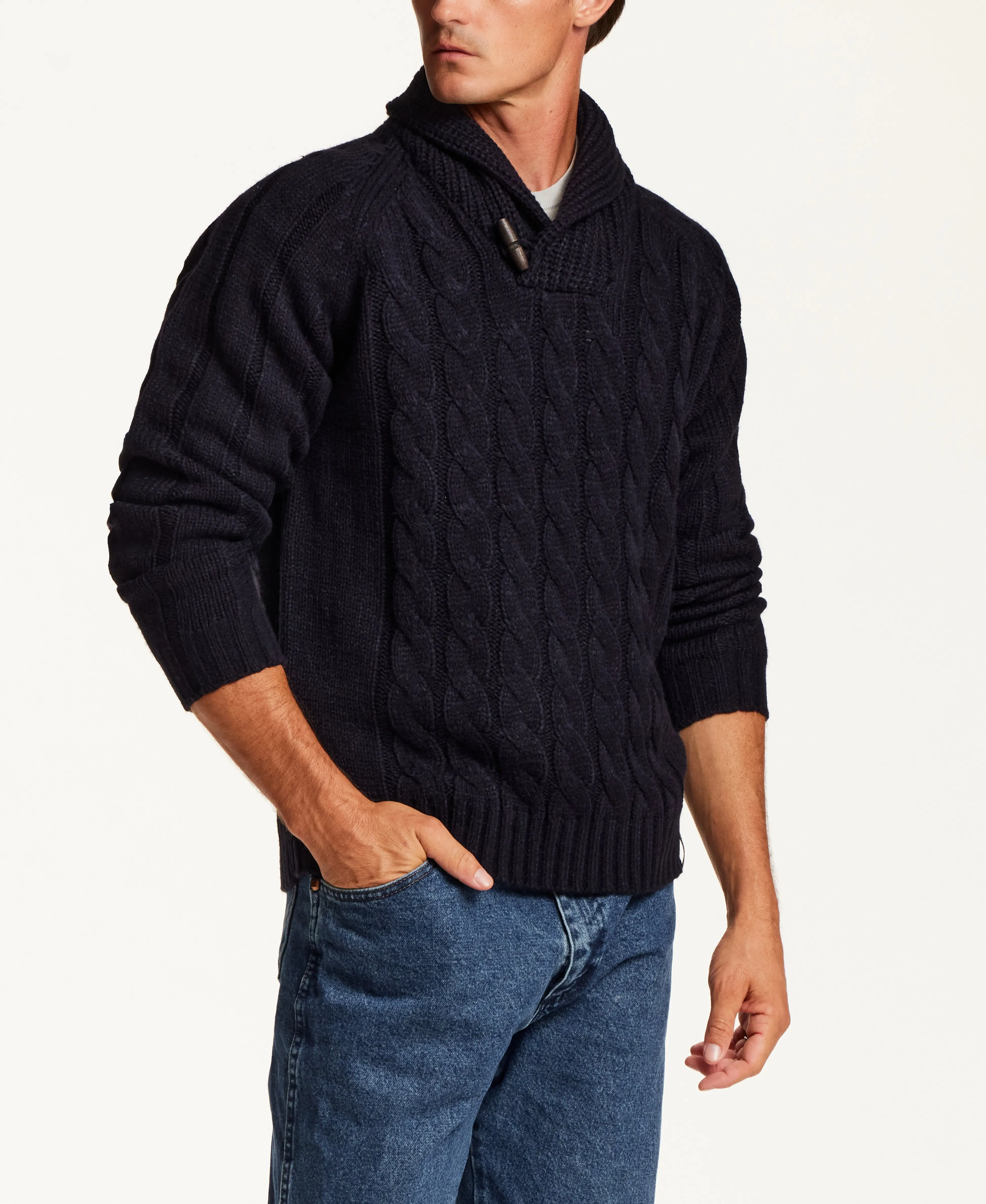 Marled Fisherman Sweater in Navy