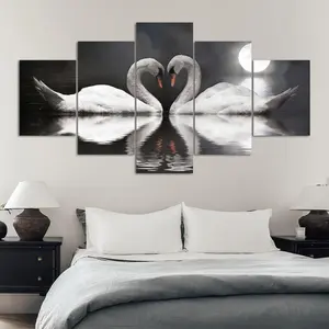 Swan Pattern Wall Art, 5 Counts/set Artistic Canvas Painting, Wall Decor for Home Living Room Bedroom Office, Home Decor, Ornaments