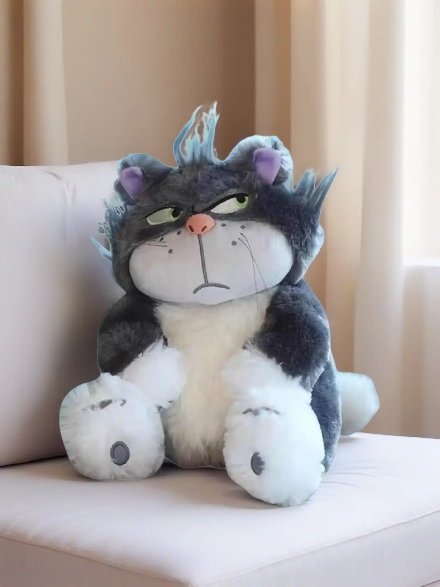 Lucifer Cat Plush Doll - Fluffy Look, Glasses Detail, Soft Adorable Stuffed Toy for Girls' Birthday Gift