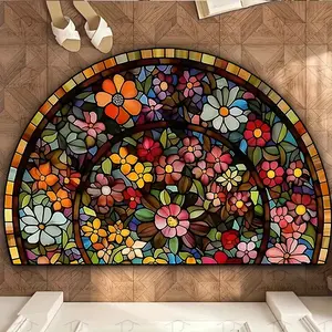 This Is a Crescent-Shaped Welcome Mat, Floral Pattern Rug, Decorative Rugs, Featuring a Mandala Flower Design. It Is Washable And Suitable for Decorating Entrances, Patios. It Serves As Both a Home Decor Item And a Creative Gift