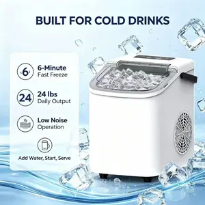 Light-Luxury Taiwanese-Style Home Ice Maker, 6-8 Min Production, 2 Cube Sizes, Self-Cleaning, Ideal for Summer Family Gatherings & Outdoor Events