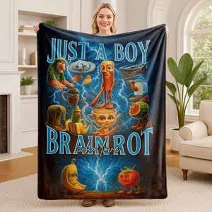 Brainrot Flannel Blanket, Surrealist Foodie Art Print, UltraSoft, Lightweight, Durable, Warm, Perfect for Couch, Sofa, Bed, Living Room, Bedroom, Travel, Camping, Picnic, Outdoor Use.
