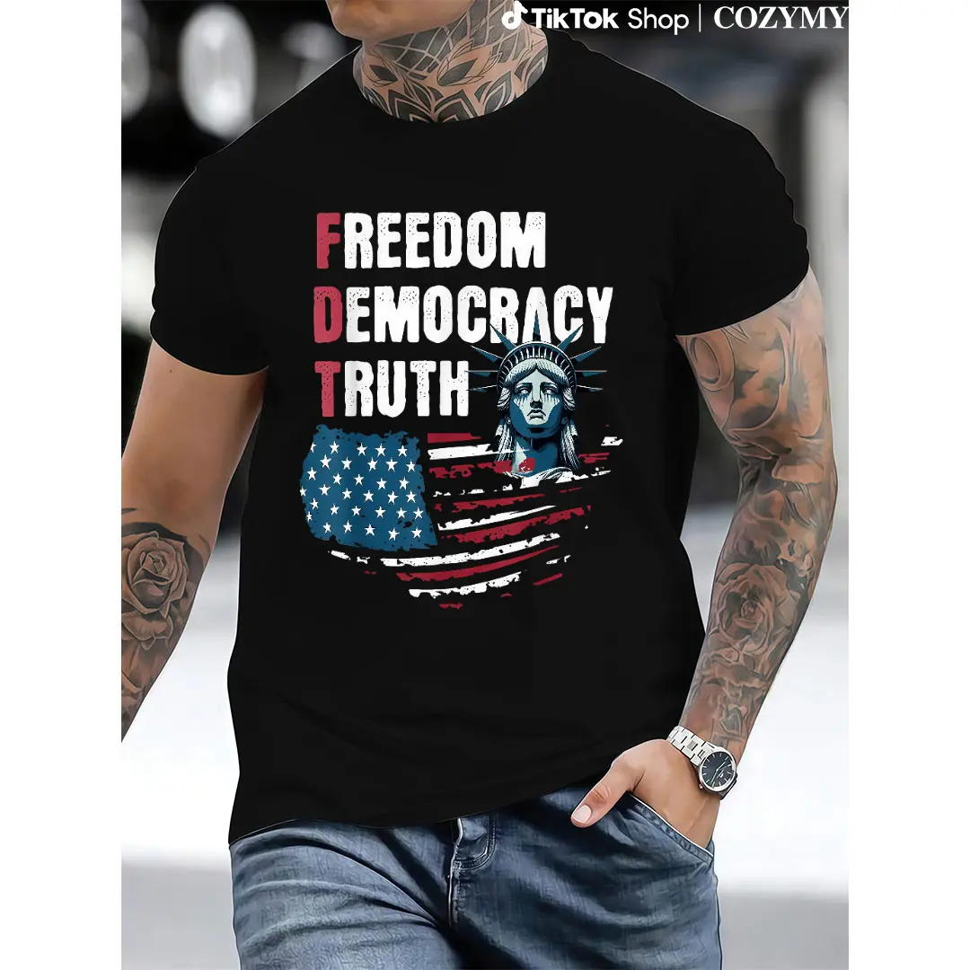 Freedom Democracy Truth T-Shirt Black Menswear