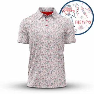 Bogey Bros Men's White Patriotic Golf Polo Shirt USA Eagle Fireworks 4th Of July Party Top