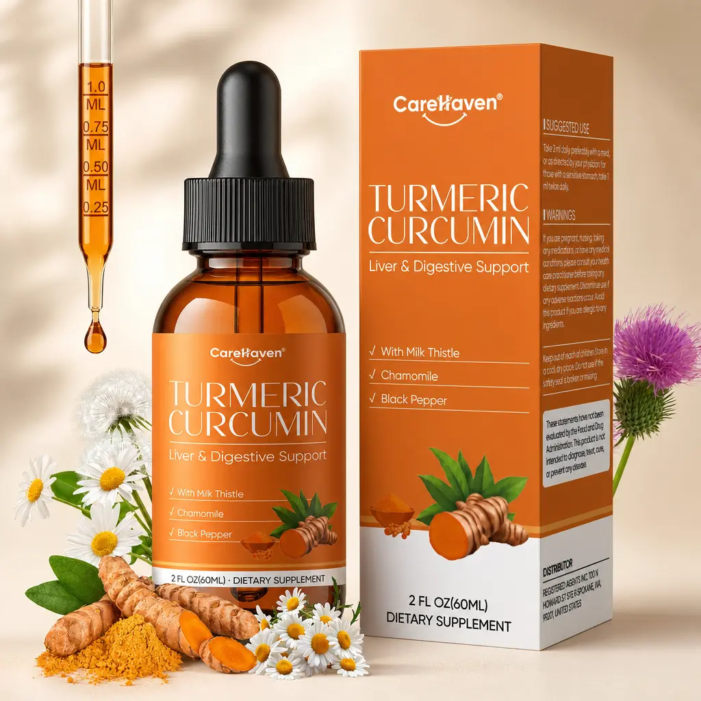 CareHaven Liver & Digestive Support Supplement - Turmeric Curcumin & Milk Thistle Liquid Drops with Dandelion, Black Pepper & Ginger,  2 fl oz