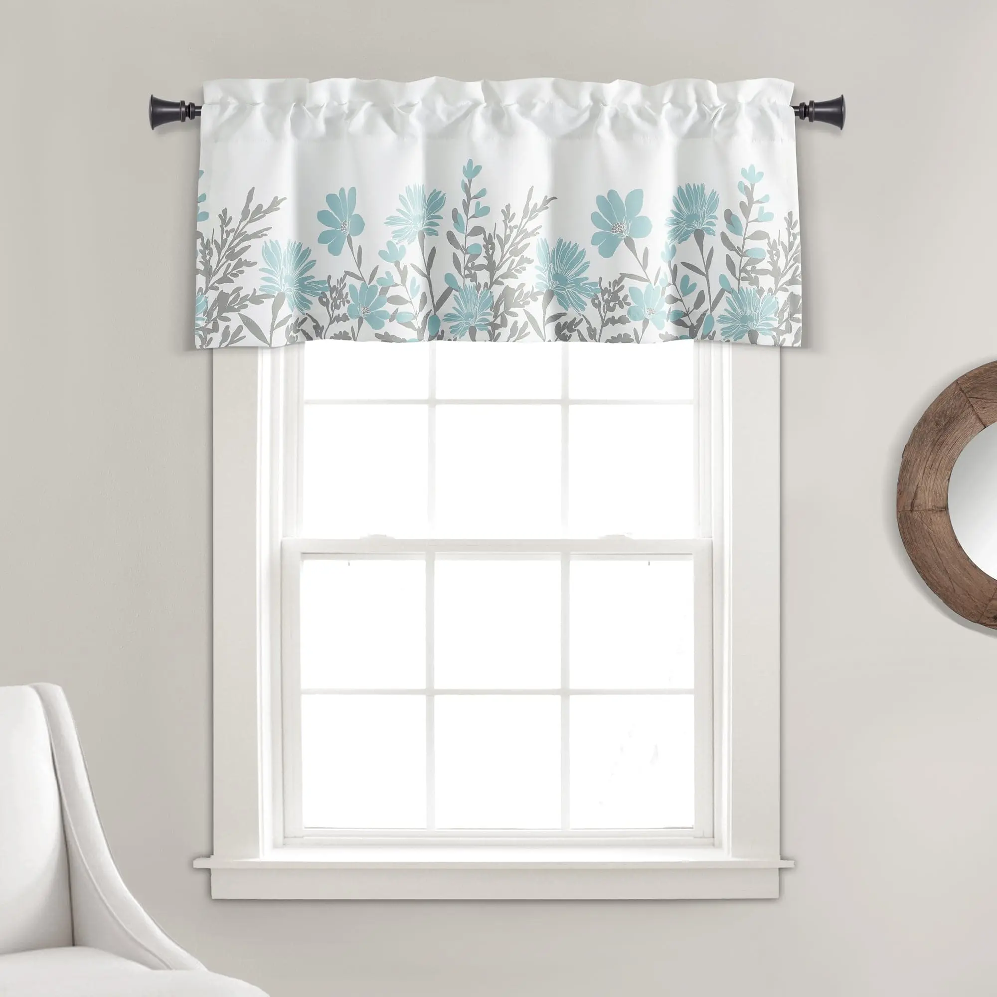 Lush Decor Aprile Floral Printed Valance, Soft Color Glow Household Textile Curtain Accessory - Single, 52"W x 18"L, Slid-on 3" Rod Pocket for Kitchen, Living Room, Slid‑On 3" Pocket