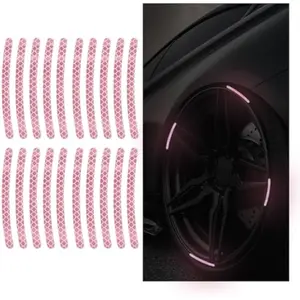 20PCS Car Wheel Stripe Reflective Stickers, Car Wheel Night Safety Warning Stickers Anti-Scratch Reflective Rim Stickers, Car Wheel Safety Decorative Decals for Motorcycles, Bicycles (Light Pink)