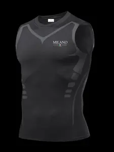 Men's Short Sleeve Sporty Top, Milano Pattern Print, Slim-Fit, Breathable & Moisture-Wicking, Ideal for Gym, Running, Boxing, Outdoor Activities