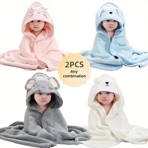 2pcs Super Absorbent Baby Bath Towels |   Ultra-Fine Fiber Coral Fleece, Wearable, Embroidered, Comfortable & Durable, Ideal for 0-4 Years Boys and Girls, Perfect for Bath, Beach, Pool, Christmas, Thanksgiving, Day Gifts.