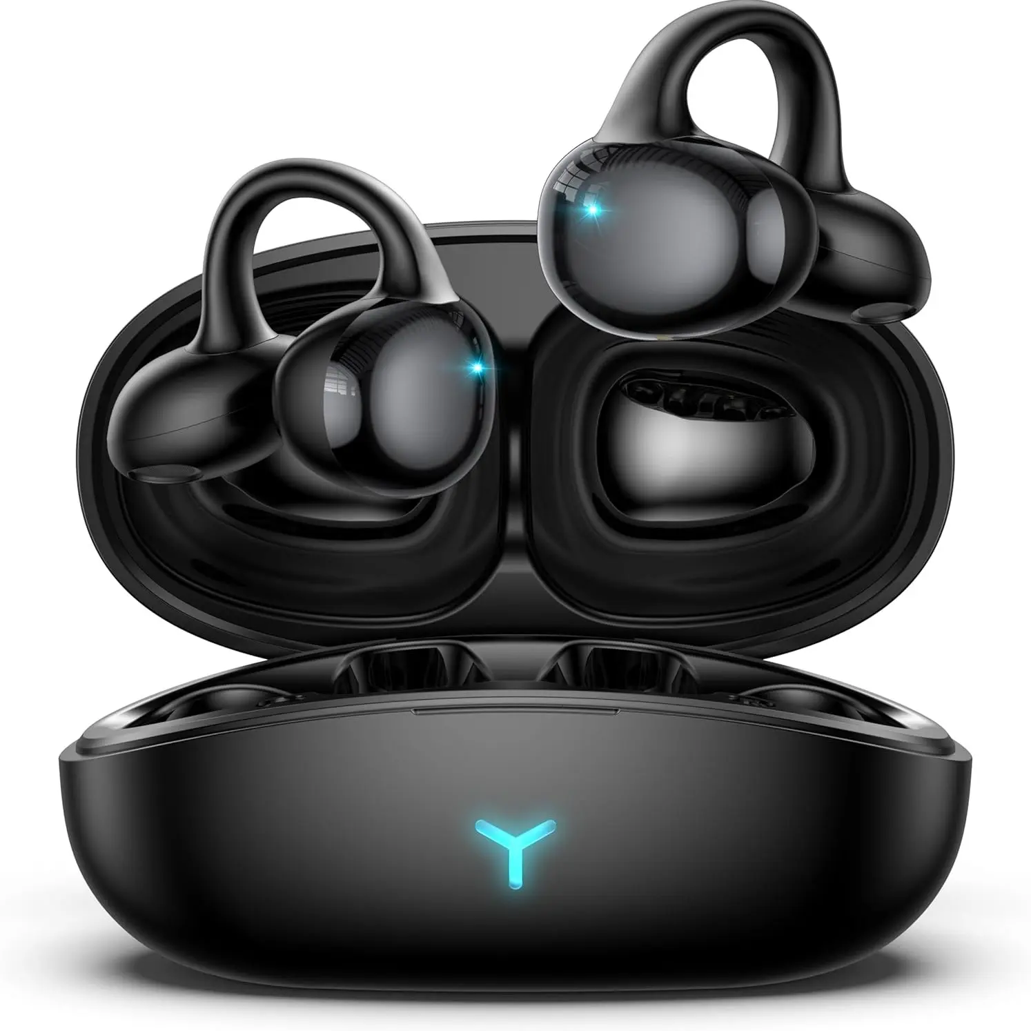 Earbuds Electronic Wireless Bluetooth 5.4 Open Ear Clip Headphones with Mic, Chargeable, 55H Play, IPX5 Waterproof Sports Earphones, Noise Cancellation, Noise Cancelling Mic for Running, Working & Gaming, Headset, Audio