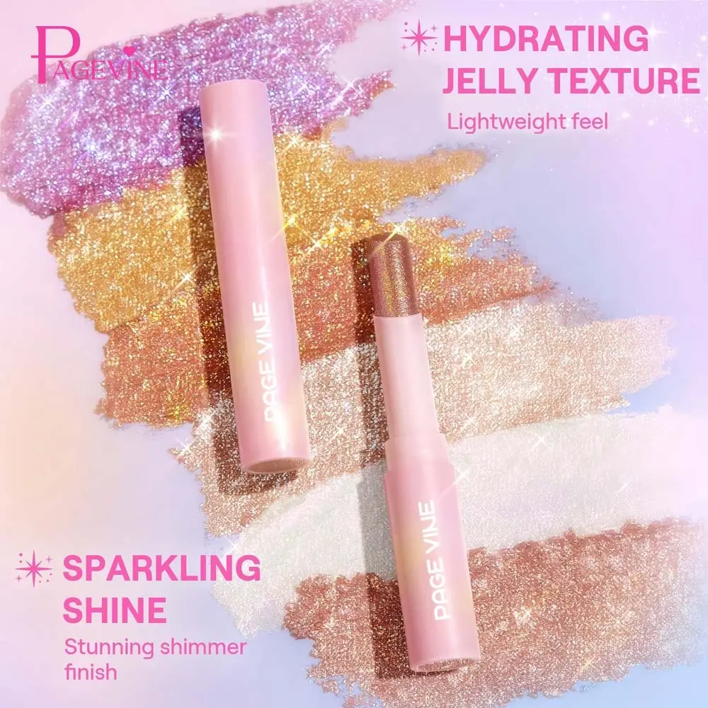 PAGEVINE Multi-Use Jelly Highlighter & Eyeshadow Stick - Long-Lasting Shimmer, Glittery, Sparkle, Colored Highlight, Eye Brightener for Inner Corner Makeup, Glittery Eyeshadow, Sparkle Eyeshadow