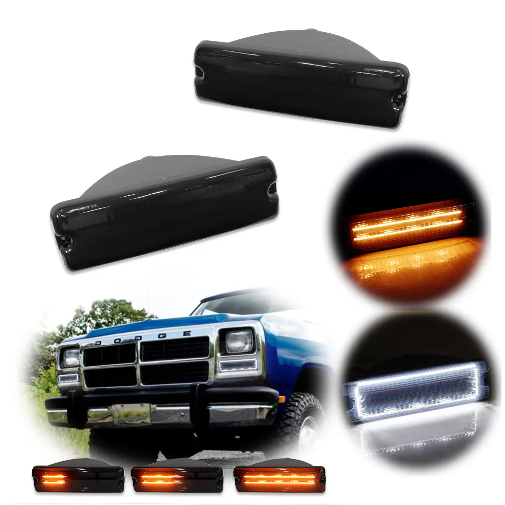 2pcs Smoked Switchback LED DRL Turn Signal lamps Lights For 1991 1992 1993 Dodge D150 D250 W150 W250,Replace OEM 55026085, 55026084